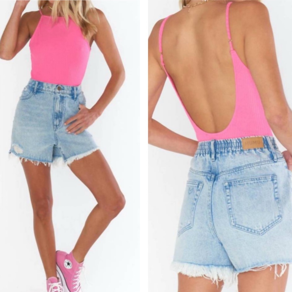NWT Show Me Your Mumu Portia Bodysuit in Hot Pink Small Ribbed Textured USA Made